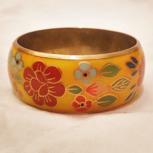 Vintage Hand-Painted Asian Flower Bracelet - Picture 5 of 6